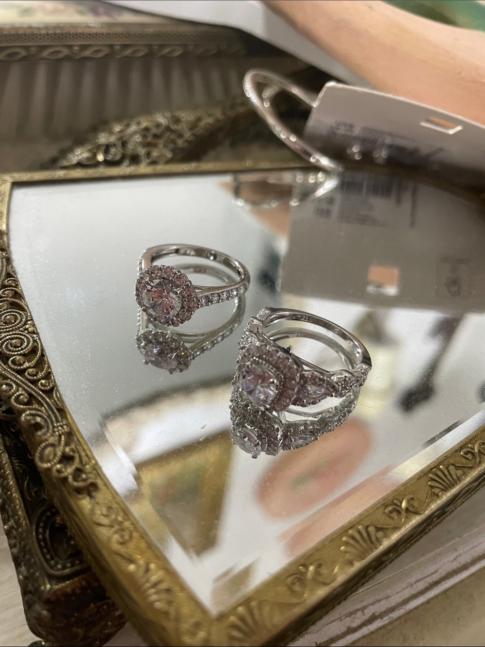 2 cubic zerconia silver engagement rings